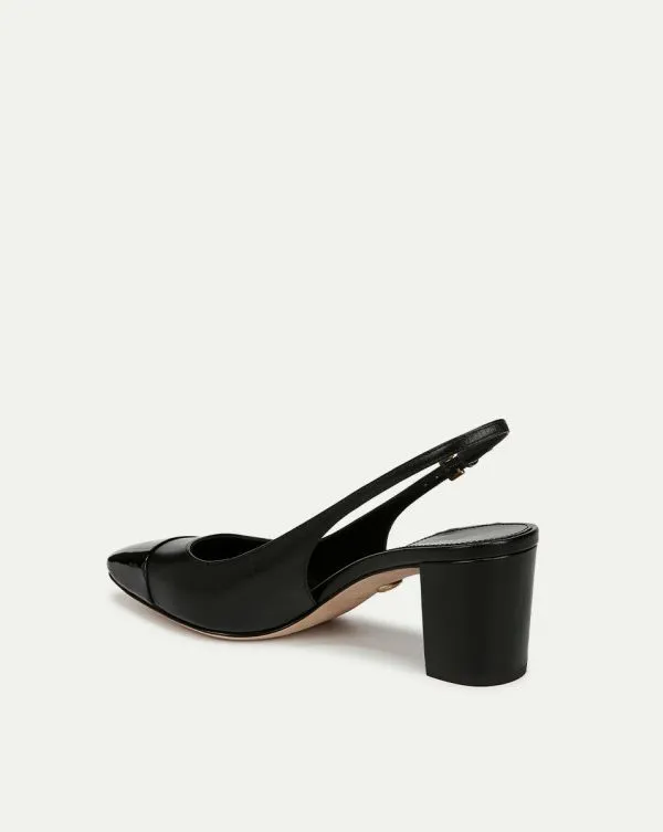 Cecile Leather CapToe Slingback Pump Blackandblack Women Veronica Beard Shoes