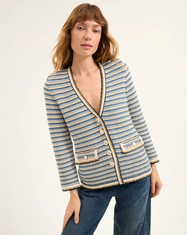 Ceriani Knit Jacket Navy Multi Women Veronica Beard Jackets and Outerwear