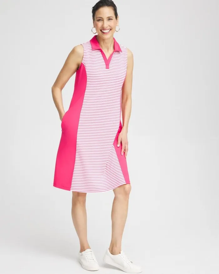 Chico039s Activewear Zenergy UPF Knit Block Stripe Dress Pink Bromeliad 8211 Clothing