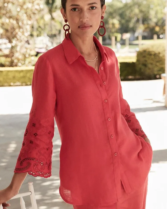 Chico039s Blouses and Shirts Linen Eyelet Sleeve Shirt Watermelon Punch 8211 Clothing Chico039s Blouses and Shirts Linen Eyelet Sleeve Shirt Watermelon Punch 8211 Clothing
