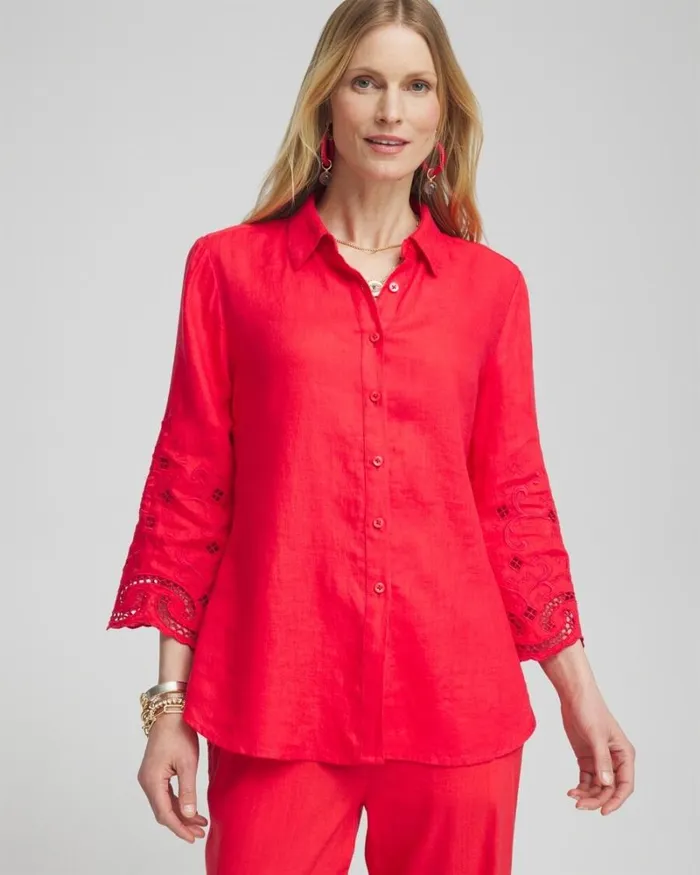 Chico039s Blouses and Shirts Linen Eyelet Sleeve Shirt Watermelon Punch 8211 Clothing Chico039s Blouses and Shirts Linen Eyelet Sleeve Shirt Watermelon Punch 8211 Clothing