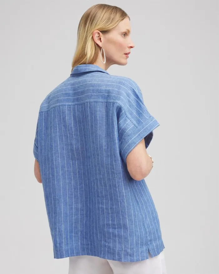 Chico039s Blouses and Shirts Linen Stripe Popover Top Blue 8211 Clothing
