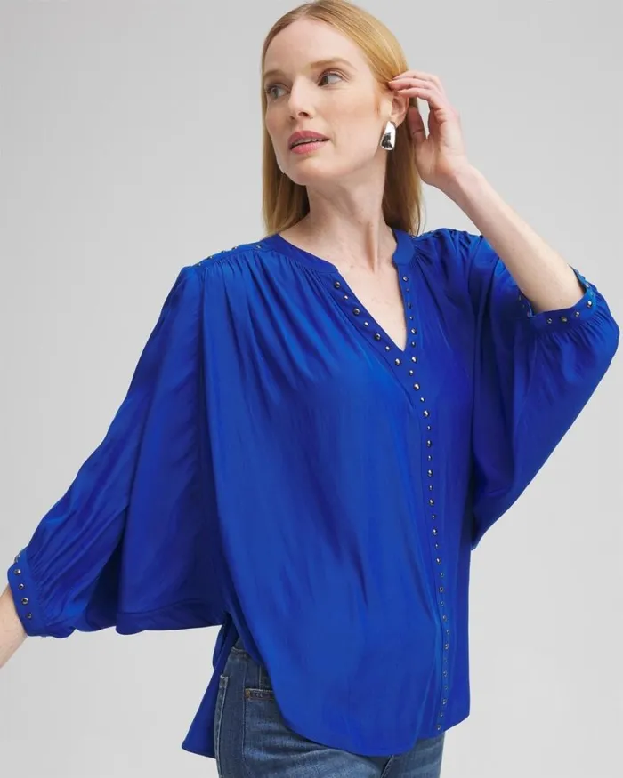 Chico039s Blouses and Shirts Stud Trim Top Intense Azure 8211 Clothing
