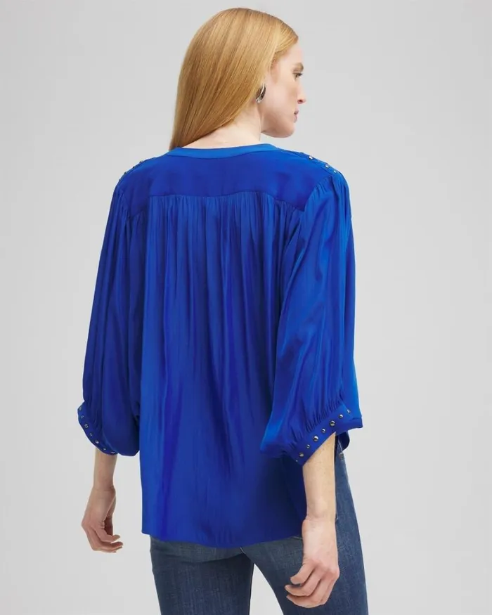 Chico039s Blouses and Shirts Stud Trim Top Intense Azure 8211 Clothing