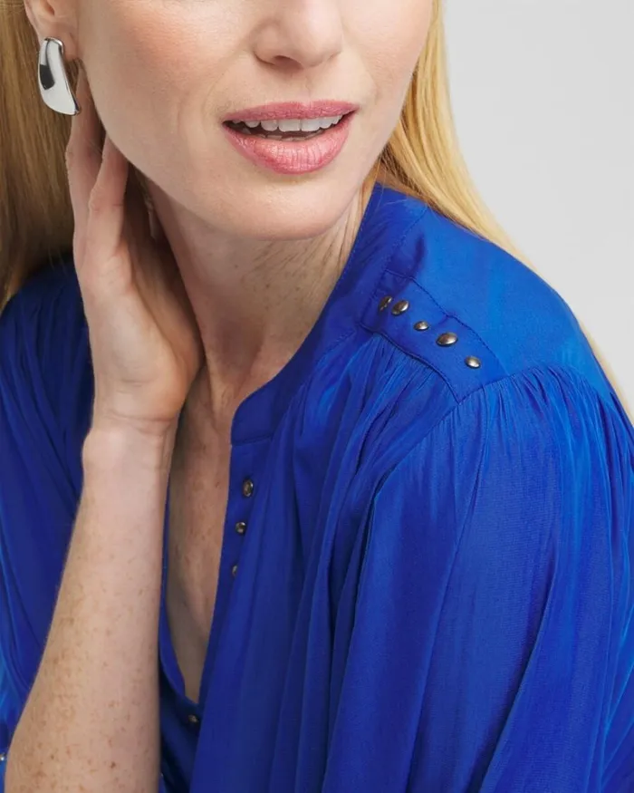 Chico039s Blouses and Shirts Stud Trim Top Intense Azure 8211 Clothing