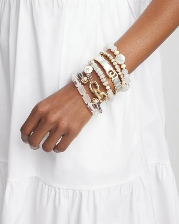 Chico039s Bracelets Jade Barrel Stretch Bracelet Alabaster 8211 Shoes and Accessories