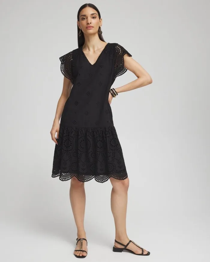 Chico039s Dresses Eyelet Scallop Hem Dress Black 8211 Clothing