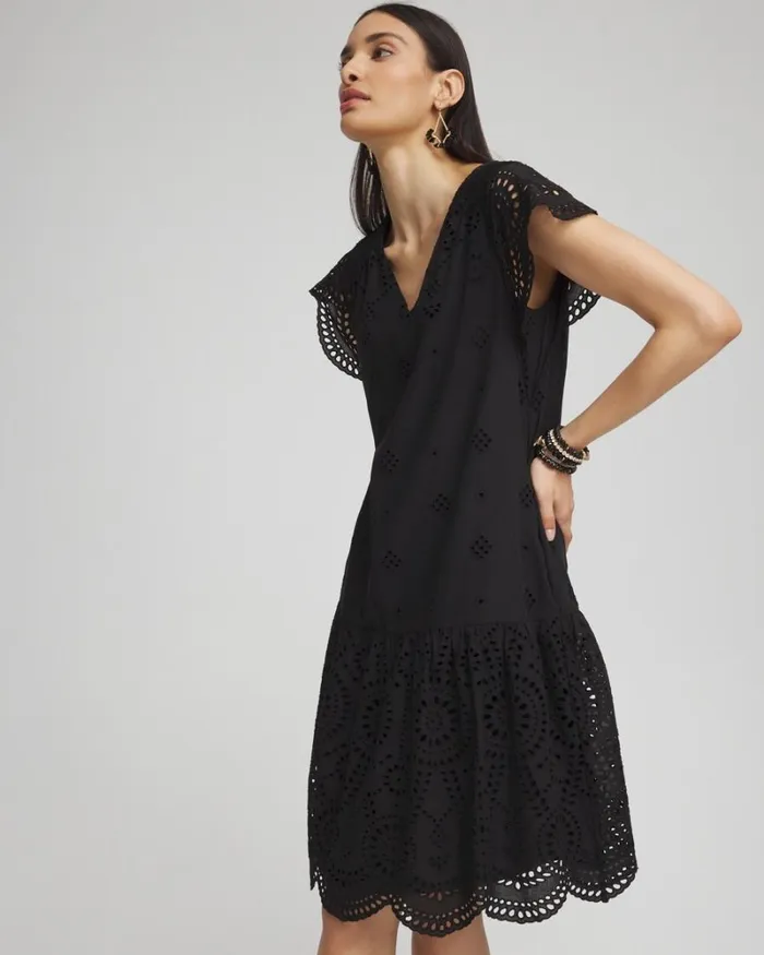 Chico039s Dresses Eyelet Scallop Hem Dress Black 8211 Clothing