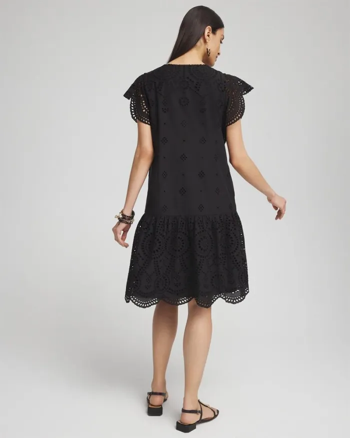 Chico039s Dresses Eyelet Scallop Hem Dress Black 8211 Clothing