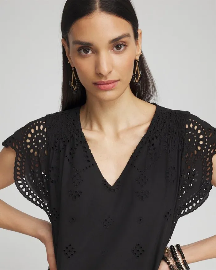 Chico039s Dresses Eyelet Scallop Hem Dress Black 8211 Clothing
