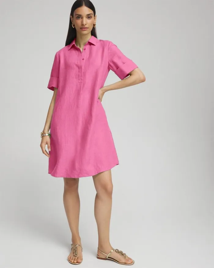 Chico039s Dresses Linen Popover Shirt Dress Delightful Pink 8211 Clothing