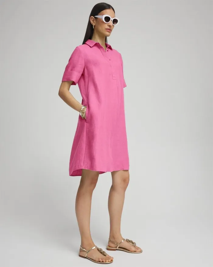 Chico039s Dresses Linen Popover Shirt Dress Delightful Pink 8211 Clothing