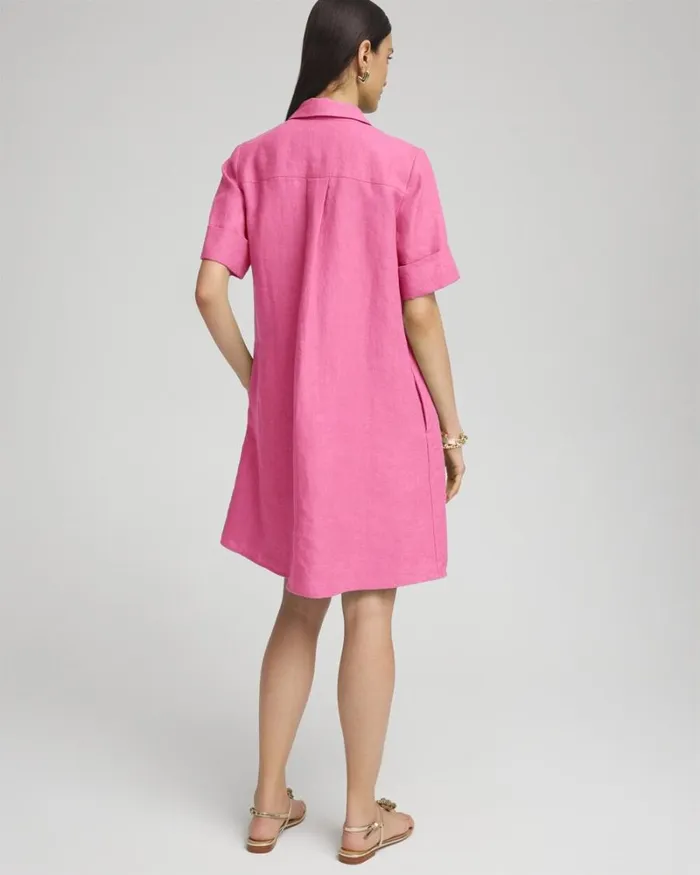 Chico039s Dresses Linen Popover Shirt Dress Delightful Pink 8211 Clothing
