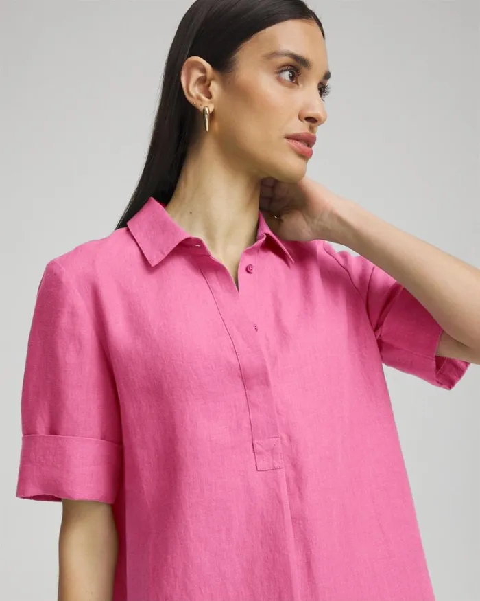 Chico039s Dresses Linen Popover Shirt Dress Delightful Pink 8211 Clothing