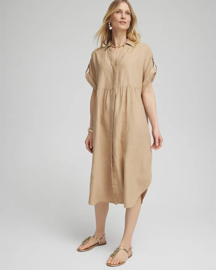 Chico039s Dresses Linen Roll Tab Dolman Midi Dress Watermelon Punch 8211 Clothing