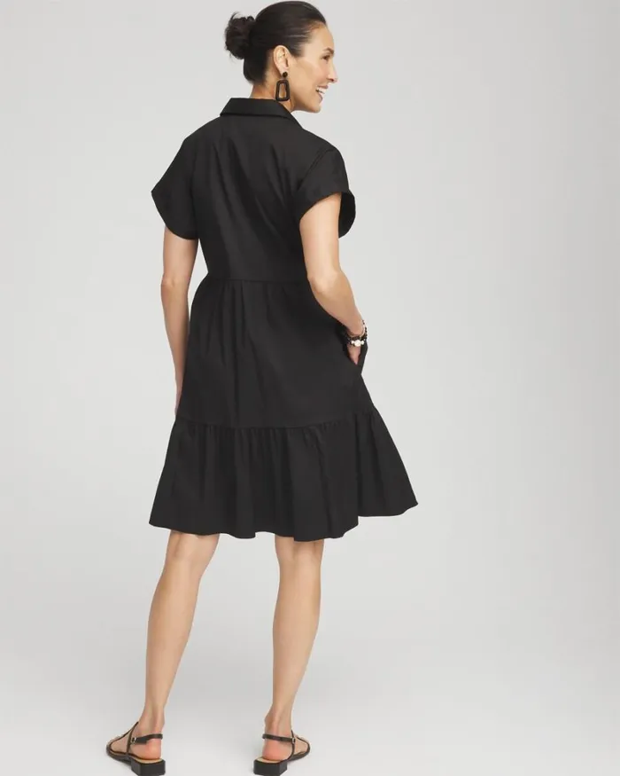 Chico039s Dresses Poplin Diagonal Button Front Dress Black 8211 Clothing