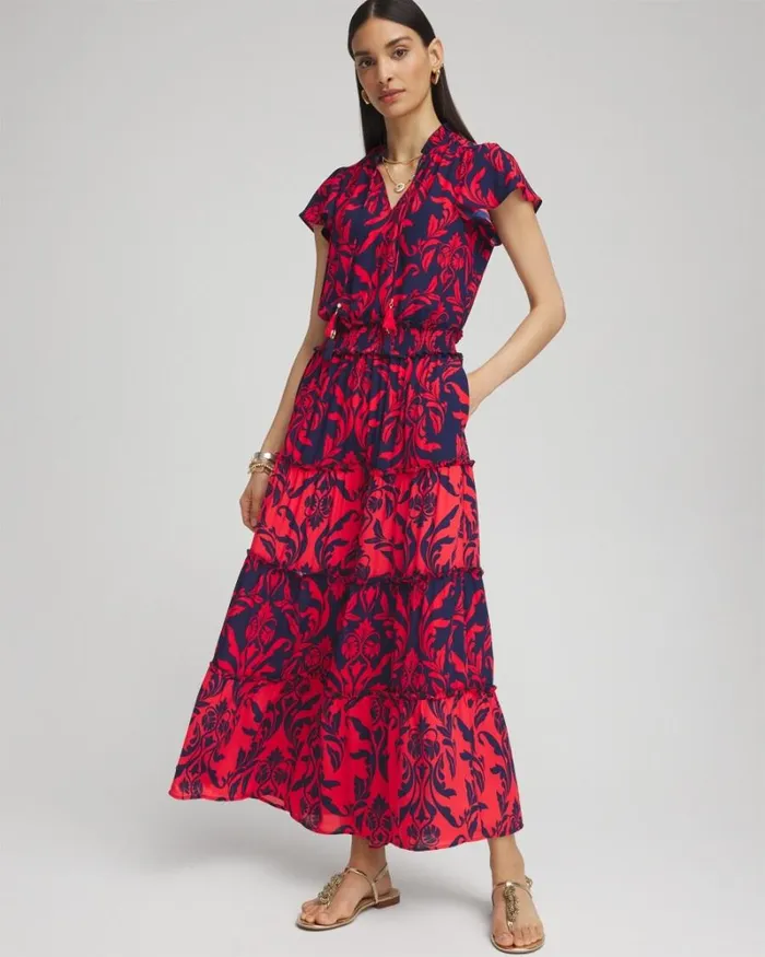 Chico039s Dresses Scrolls Smock Waist Tiered Maxi Dress Medievel Blue 8211 Clothing Chico039s Dresses Scrolls Smock Waist Tiered Maxi Dress Medievel Blue 8211 Clothing