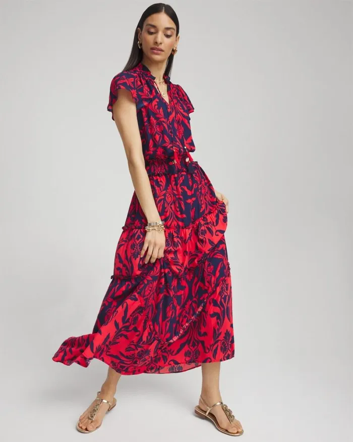 Chico039s Dresses Scrolls Smock Waist Tiered Maxi Dress Medievel Blue 8211 Clothing Chico039s Dresses Scrolls Smock Waist Tiered Maxi Dress Medievel Blue 8211 Clothing