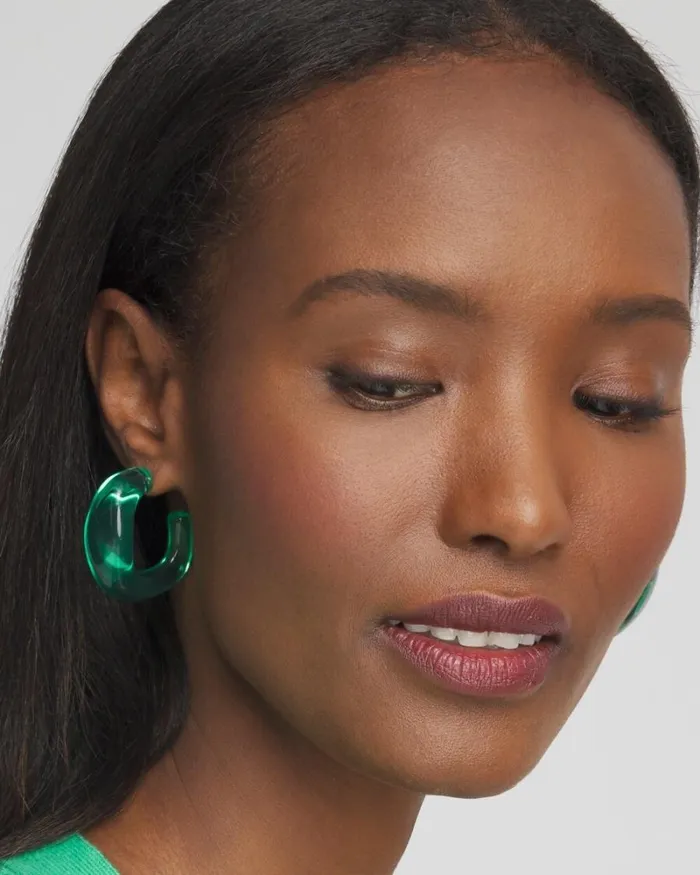 Chico039s Earrings No Droop Green Lucite Square Hoops Grassy Green 8211 Shoes and Accessories