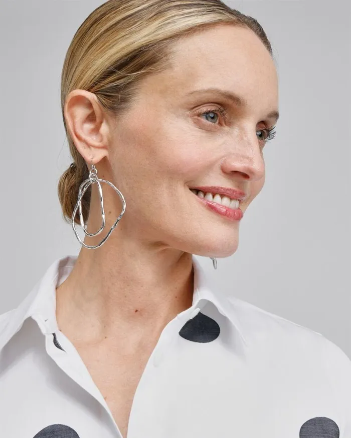 Chico039s Everyday Jewelry Silver Tone Textured Drop Earrings Silver 8211 Shoes and Accessories