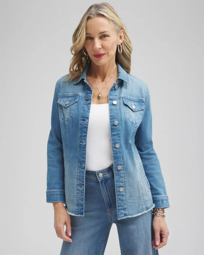 Chico039s Jackets and Coats Indigo Frayed Hem Denim Jacket Delphine Indigo 8211 Clothing Chico039s Jackets and Coats Indigo Frayed Hem Denim Jacket Delphine Indigo 8211 Clothing