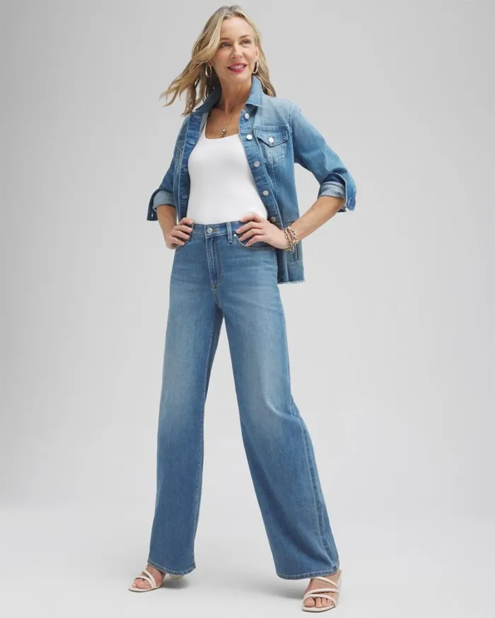 Chico039s Jackets and Coats Indigo Frayed Hem Denim Jacket Delphine Indigo 8211 Clothing