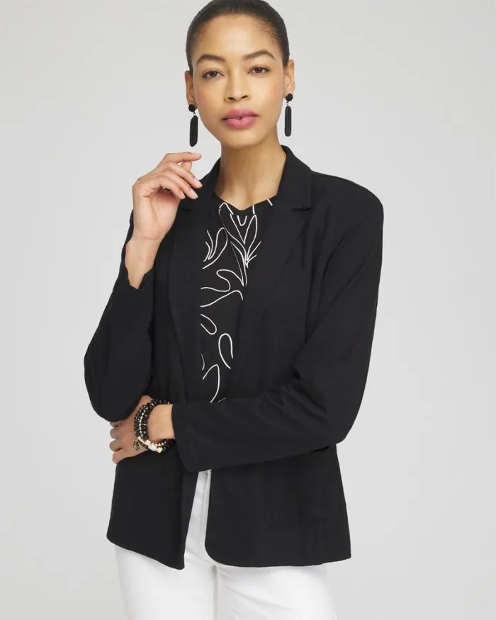Chico039s Jackets and Coats Knit Cotton Blend Blazer Black 8211 Clothing