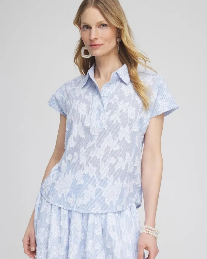 Chico039s Matching Sets Jacquard Dolman Sleeve Top Whiteblue 8211 Clothing