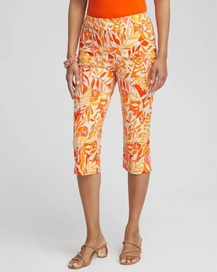 Chico039s Pants Brigitte Leaf Print Capris Natural Tan 8211 Clothing