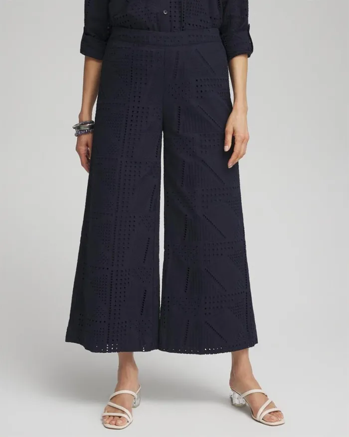Chico039s Pants Geo Eyelet Soft Cropped Pants Classic Navy 8211 Clothing
