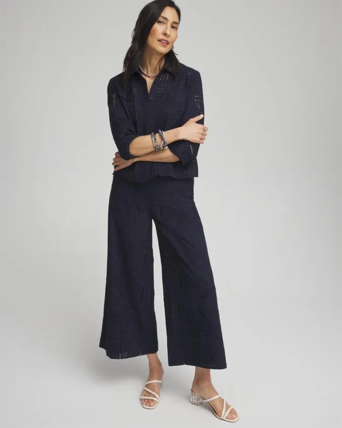 Chico039s Pants Geo Eyelet Soft Cropped Pants Classic Navy 8211 Clothing