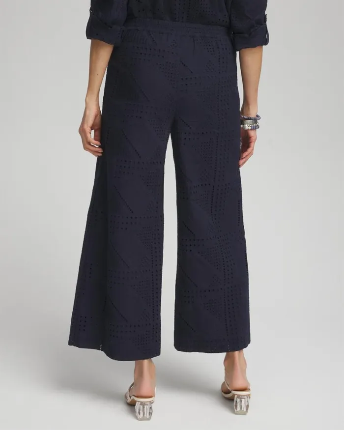 Chico039s Pants Geo Eyelet Soft Cropped Pants Classic Navy 8211 Clothing