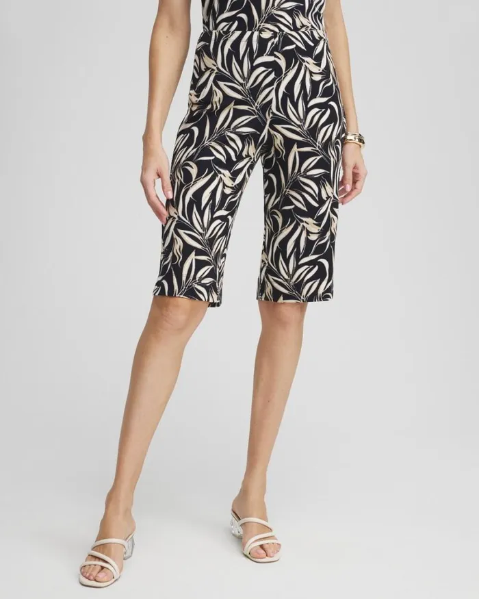 Chico039s Pants Travelers Leaf Print Bermuda Shorts Sycamore 8211 Clothing