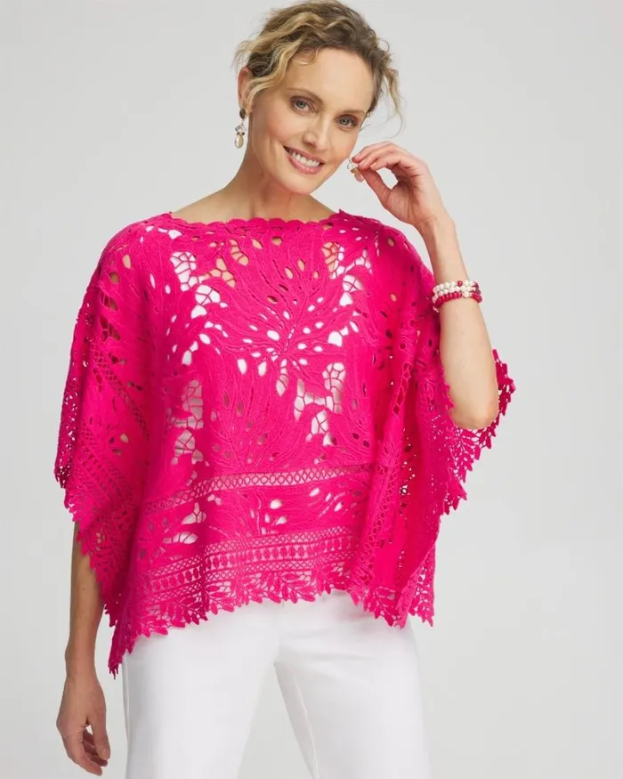 Chico039s Ponchos and Ruanas Lace Crochet Poncho Grassy Green 8211 Shoes and Accessories
