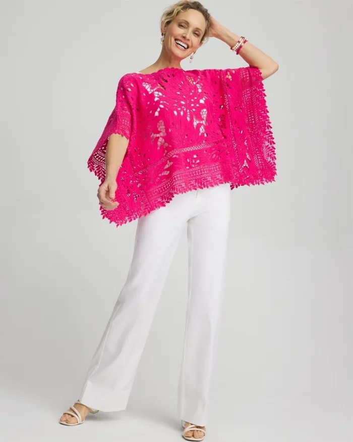 Chico039s Ponchos and Ruanas Lace Crochet Poncho Grassy Green 8211 Shoes and Accessories