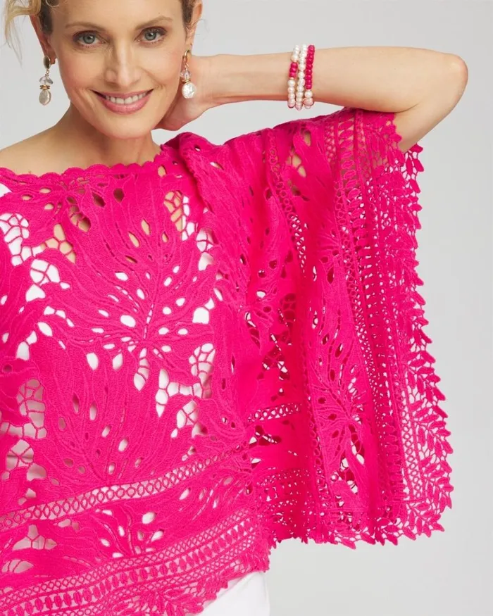 Chico039s Ponchos and Ruanas Lace Crochet Poncho Grassy Green 8211 Shoes and Accessories