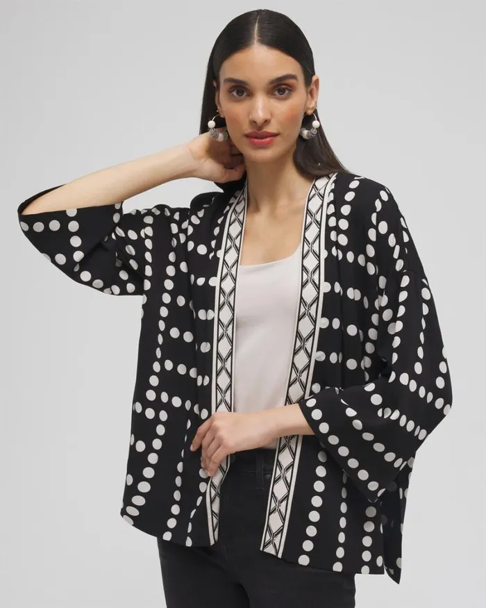 Chico039s Ponchos and Ruanas Silk Blend Mixed Print Kimono Black 8211 Shoes and Accessories Chico039s Ponchos and Ruanas Silk Blend Mixed Print Kimono Black 8211 Shoes and Accessories