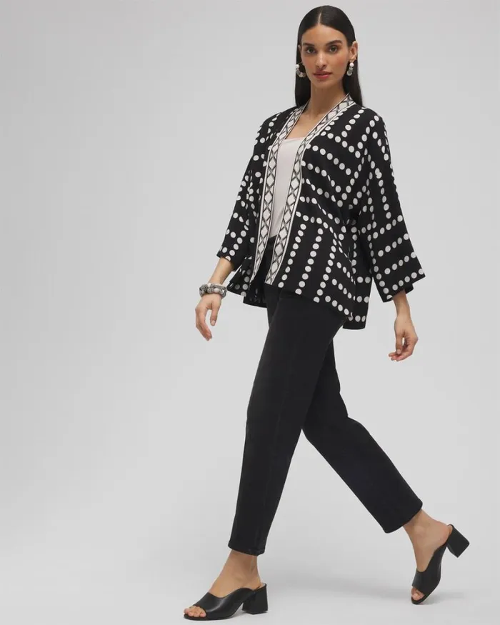 Chico039s Ponchos and Ruanas Silk Blend Mixed Print Kimono Black 8211 Shoes and Accessories Chico039s Ponchos and Ruanas Silk Blend Mixed Print Kimono Black 8211 Shoes and Accessories