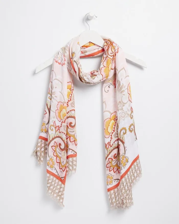 Chico039s Scarves Floral Tile Oblong Scarf Teakwood 8211 Shoes and Accessories
