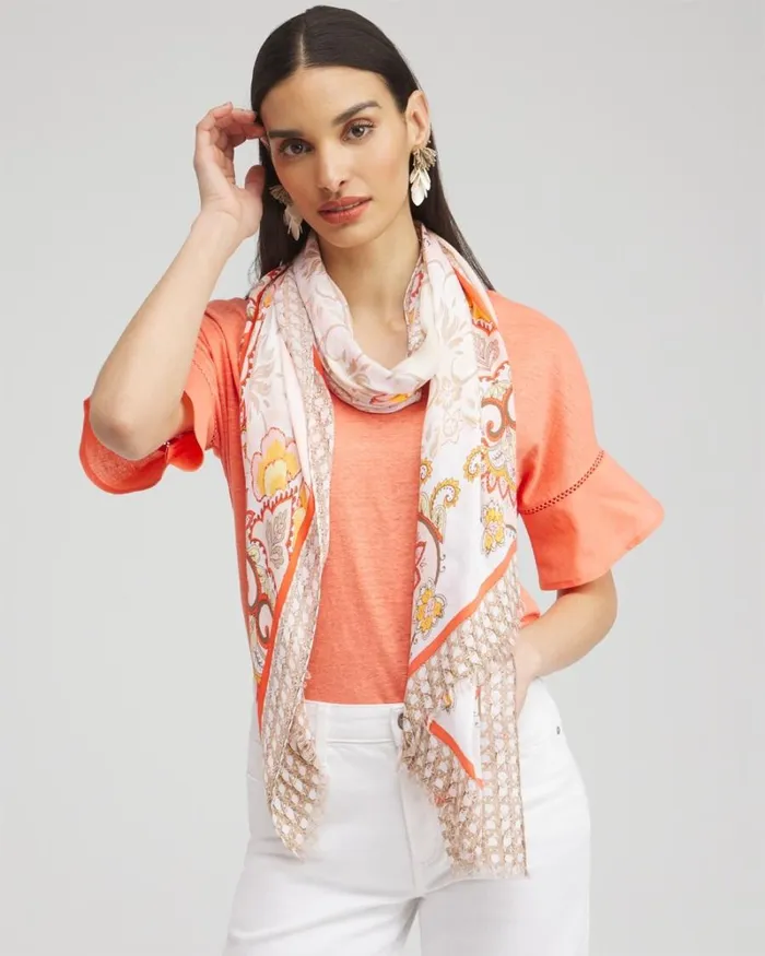 Chico039s Scarves Floral Tile Oblong Scarf Teakwood 8211 Shoes and Accessories Chico039s Scarves Floral Tile Oblong Scarf Teakwood 8211 Shoes and Accessories