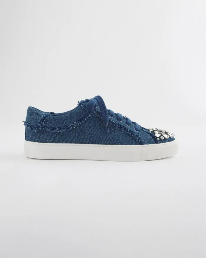 Chico039s Shoes Embellished Denim Sneakers Dark Denim 8211 Shoes and Accessories