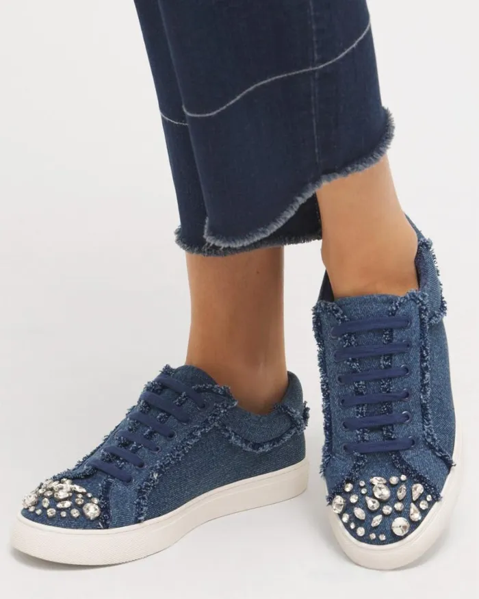 Chico039s Shoes Embellished Denim Sneakers Dark Denim 8211 Shoes and Accessories