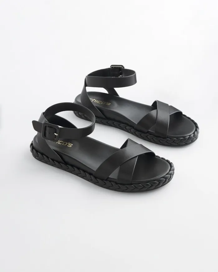 Chico039s Shoes Leather Braided Sandals Black 8211 Shoes and Accessories