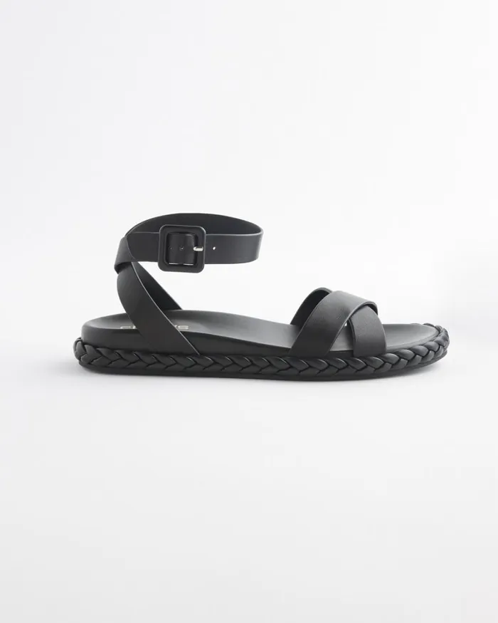 Chico039s Shoes Leather Braided Sandals Black 8211 Shoes and Accessories
