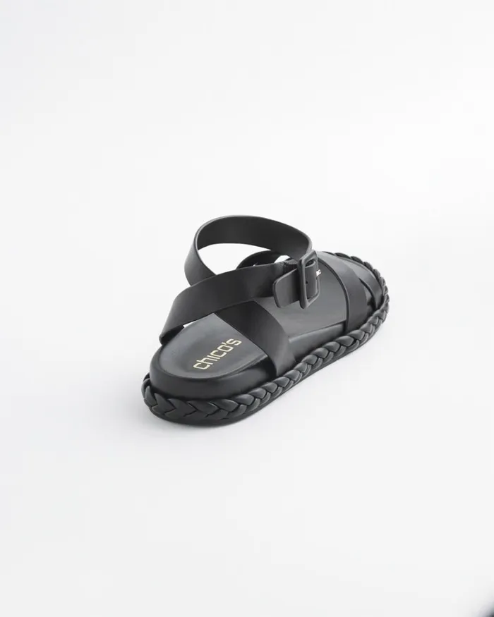 Chico039s Shoes Leather Braided Sandals Black 8211 Shoes and Accessories