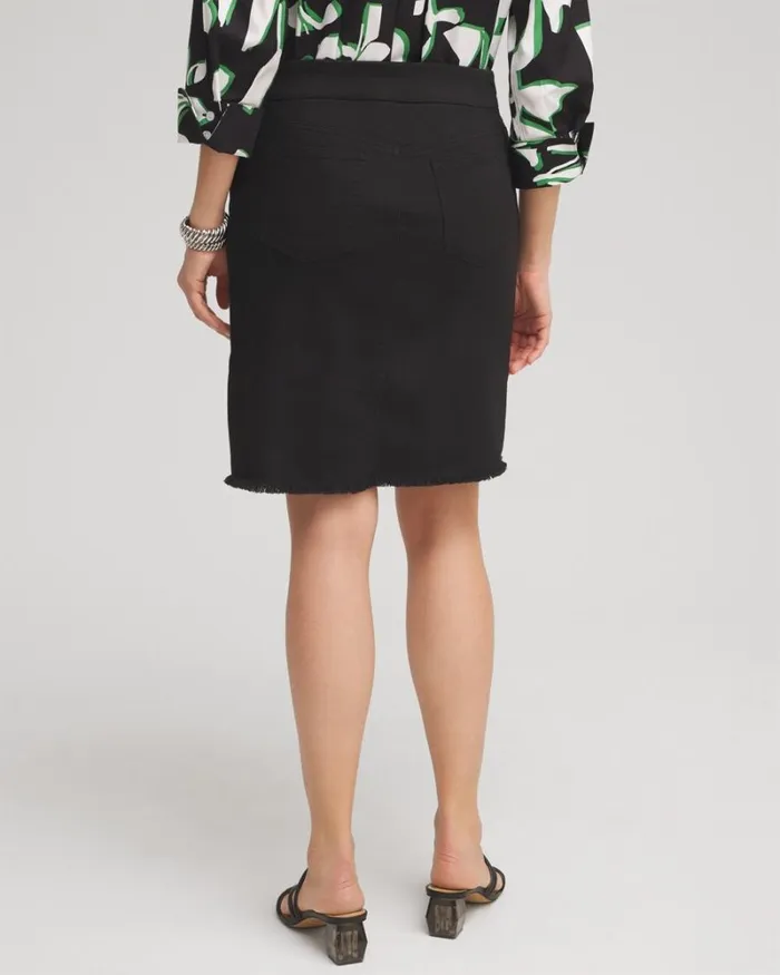 Chico039s Skirts Pullon Fray Hem Denim Skort Black 8211 Clothing