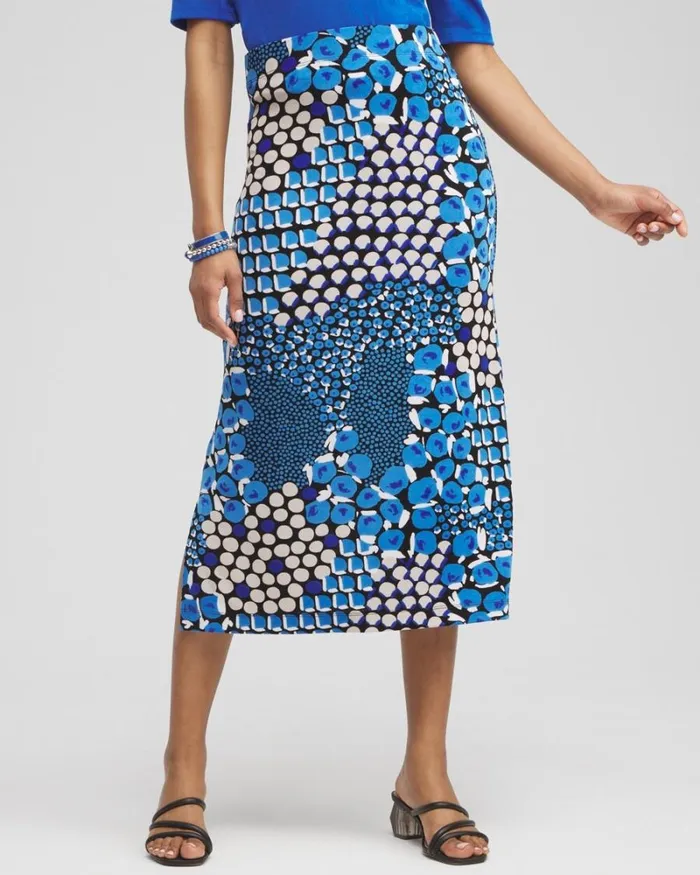 Chico039s Skirts Travelers Mixed Dots Midi Skirt Intense Azure 8211 Clothing