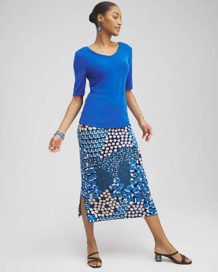 Chico039s Skirts Travelers Mixed Dots Midi Skirt Intense Azure 8211 Clothing