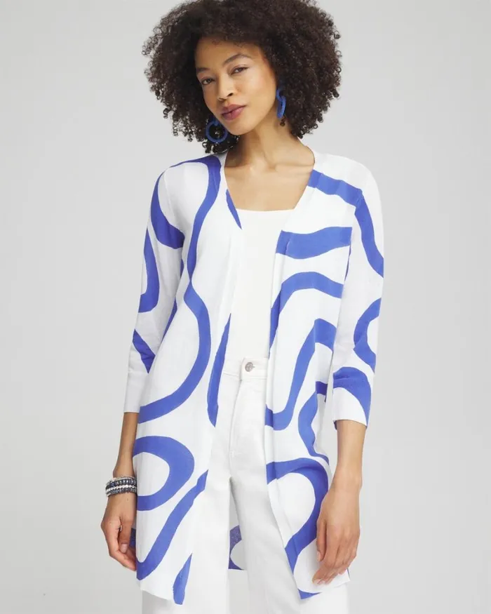 Chico039s Sweaters Summer Romance Lines Midi Cardigan Alabaster 8211 Clothing
