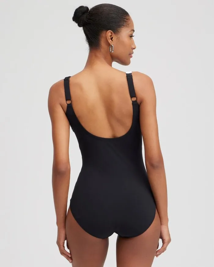 Chico039s Swim Gottex Vneck One Piece Swimsuit Blackwhite 8211 Clothing